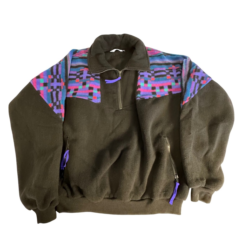 Vintage Columbia Sportswear Fleece Pullover Black Geometric Yoke Mens XL
